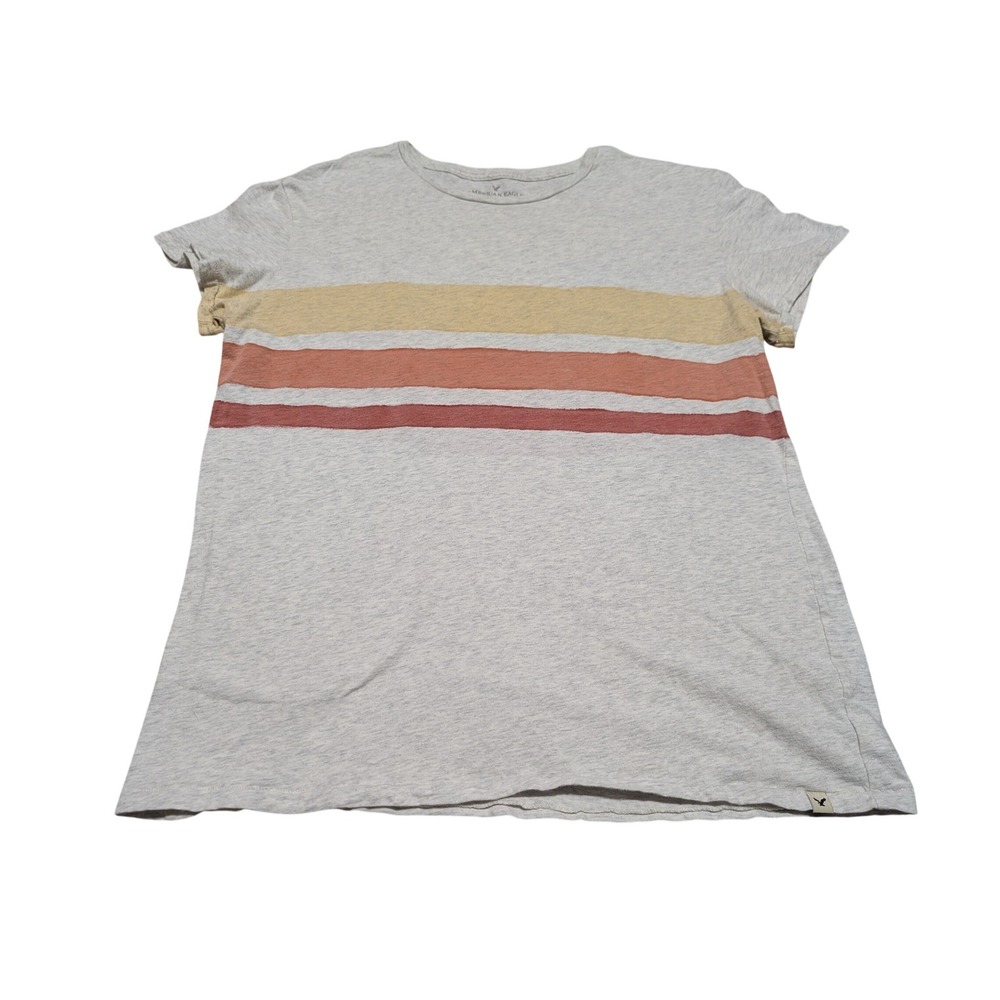 American Eagle T Shirt Mens XL Gray‎ Striped Retro Chest Stripe Short Sleeve Tee